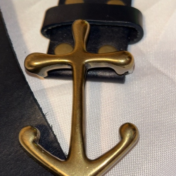 Navy Blue Genuine Leather Ship Anchor Buckle Belt Nautical XS
